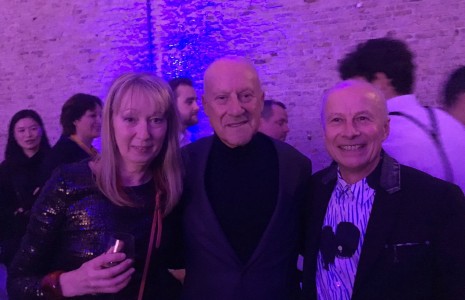 Sto partners Richard and Lynne Bryant of Arcaid images get the chance of a selfie with Lord Norman Foster